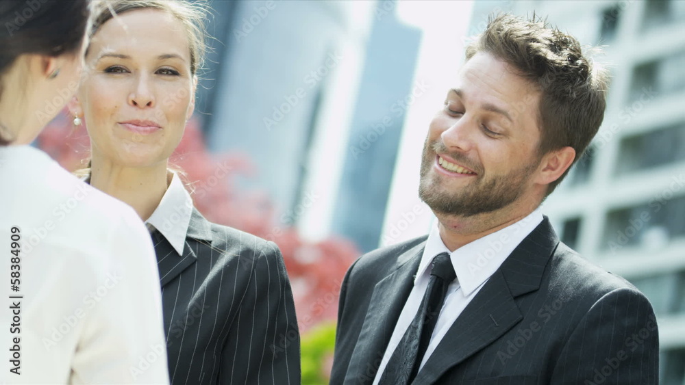 Male Female Caucasian Business People Handshake Male Female Caucasian Business People Handshake