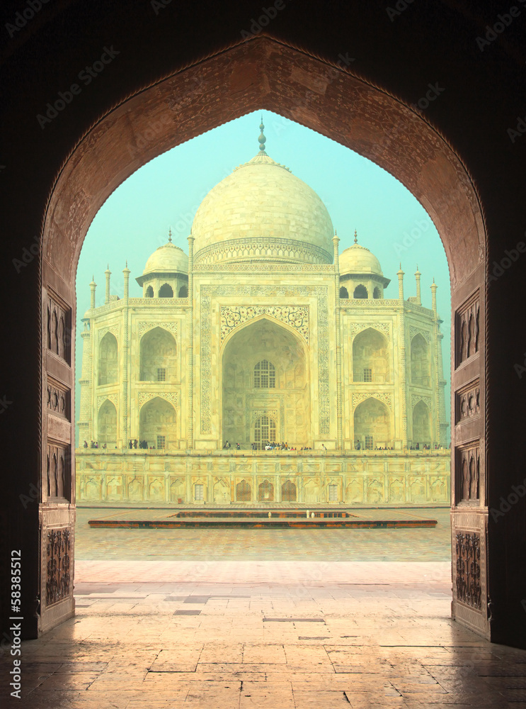 view on Taj Mahal mausoleum from arch