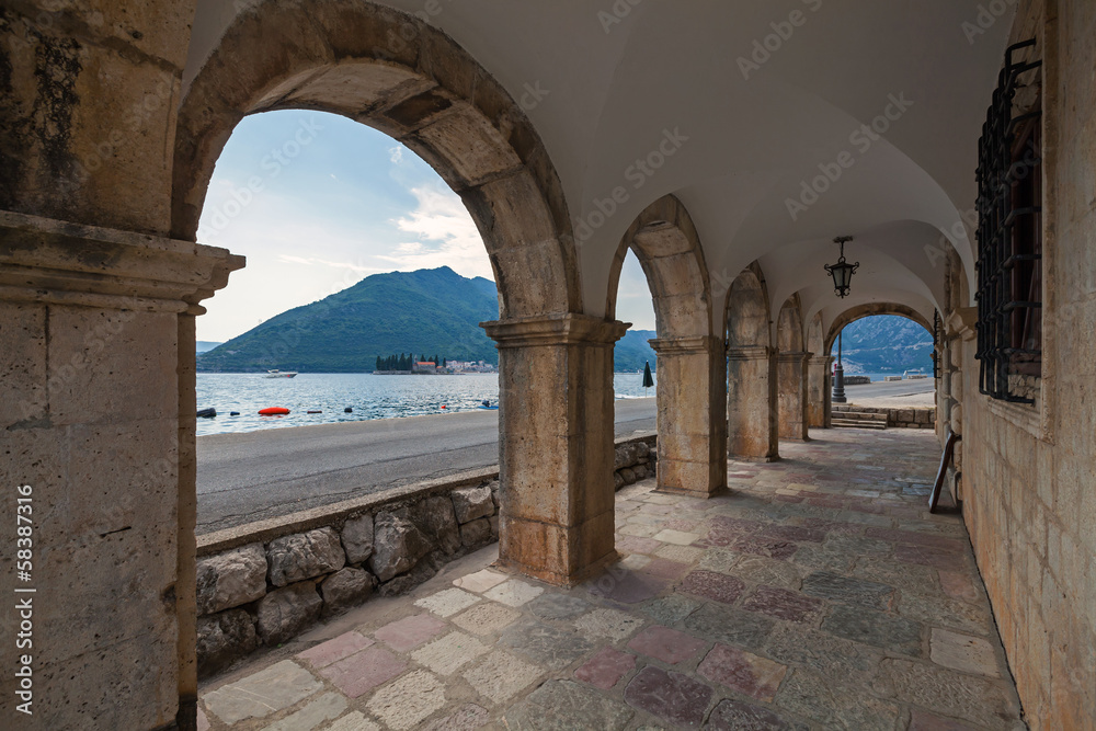 Archway in the old house in Perast town, Montenegro
