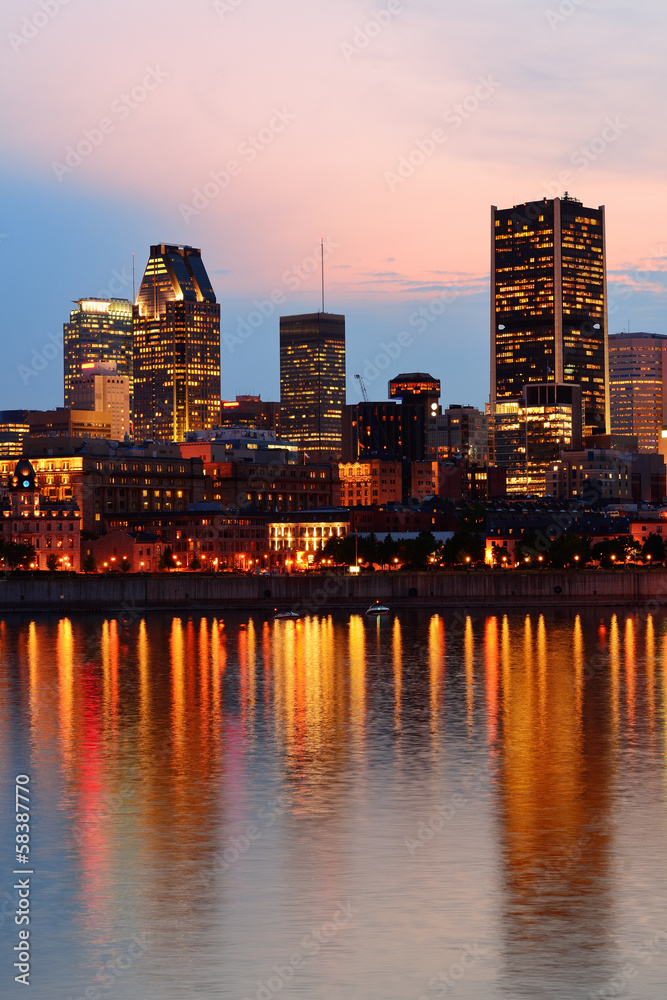 Montreal over river at sunset