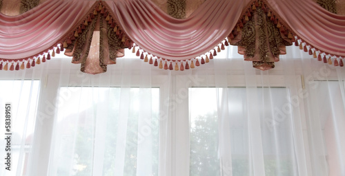 window decoration - pink lambrequin with drapery