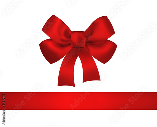 Red bow and ribbon isolated on white background. Closeup llustra