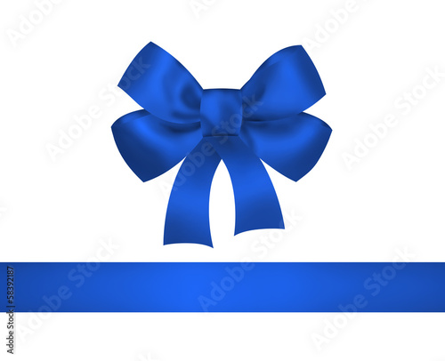 Blue bow and ribbon isolated on white background. Closeup llustr