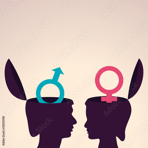 Thinking concept-Human head with male and female symbol
