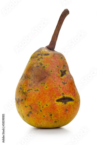 Rotten pear in three positions