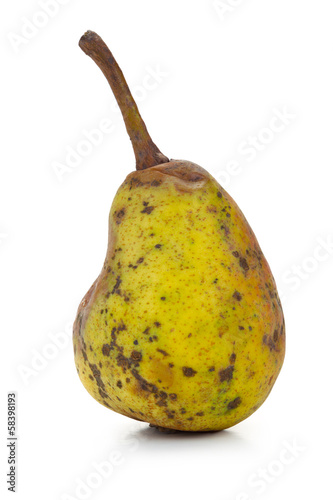 Rotten pear in three positions