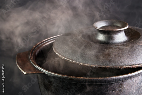Steaming iron pot , cover opened