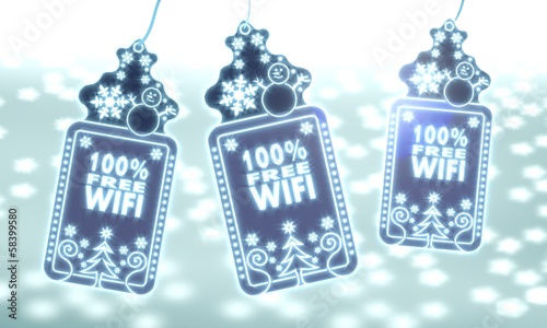 three christmas labels with 100 percent free wifi sign photo