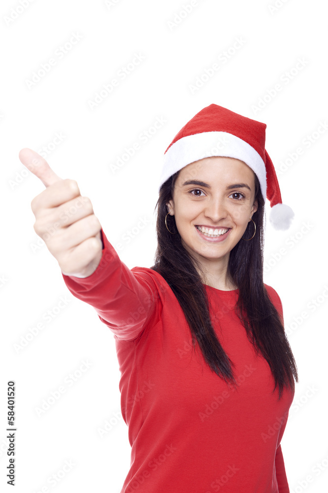 Santa girl with thumbs up, isolated on white Santa girl with thumbs up, isolated on white
