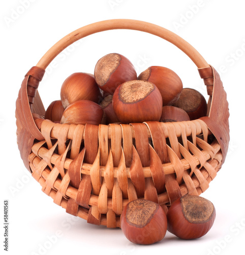 Hazelnuts in wicker basket