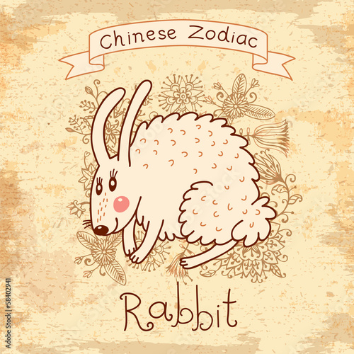 Vintage card with Chinese zodiac - Rabbit