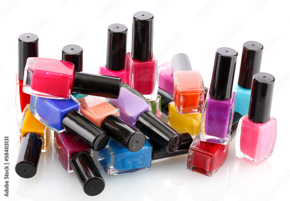 Obraz premium Group of bright nail polishes isolated on white