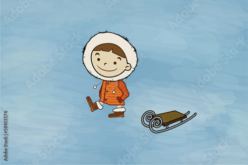 Winter boy, sled