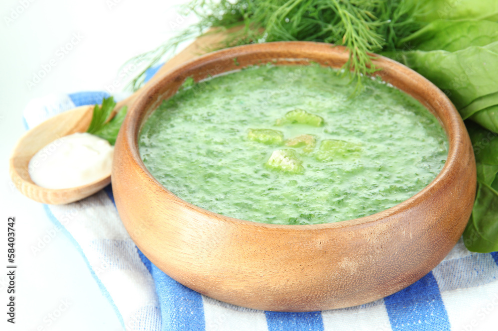 Tasty spinach soup, isolated on white Tasty spinach soup, isolated on white