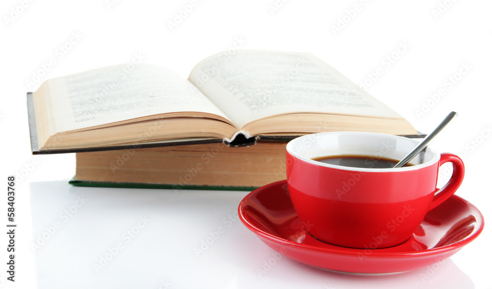 Cup of coffee and books isolated on white Cup of coffee and books isolated on white