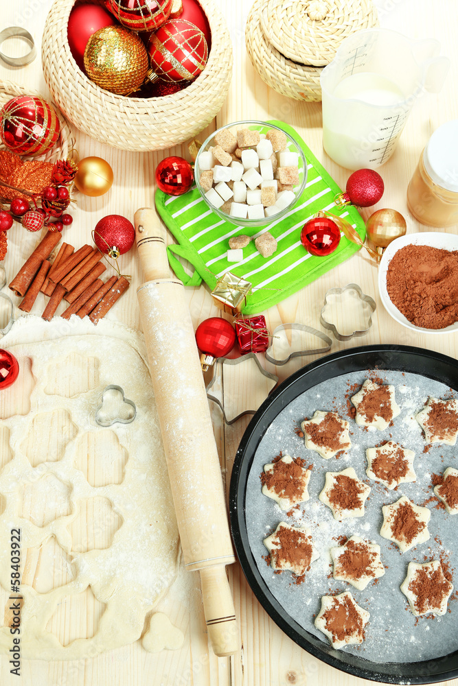 Fototapeta premium Process of making New Year cookies close-up