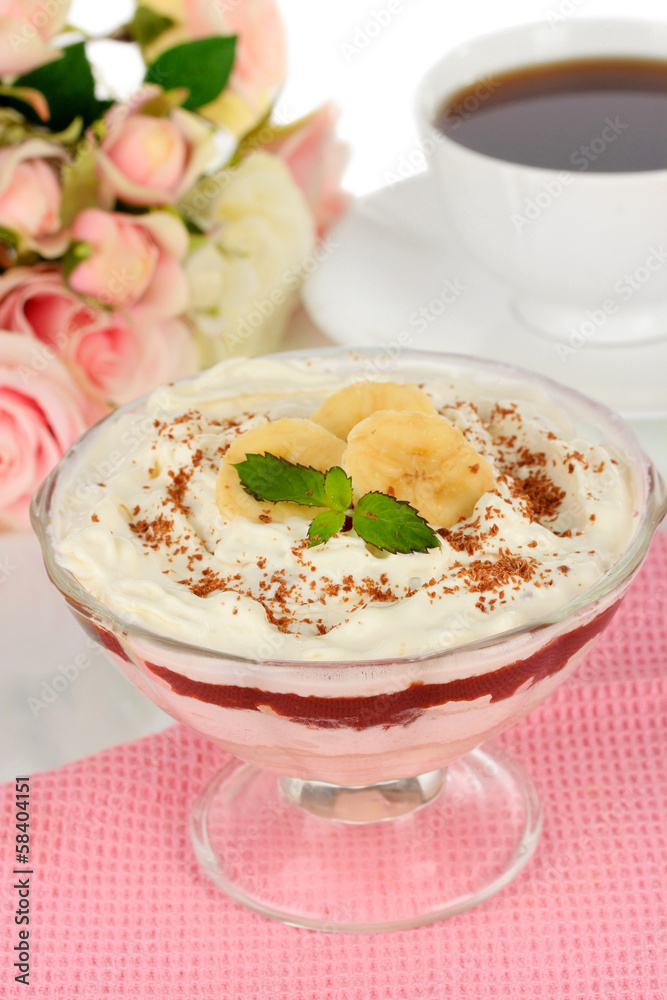 Delicious dessert with banana and caramel Delicious dessert with banana and caramel