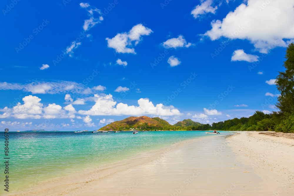 Tropical beach Cote d'Or - island Praslin Seychelles