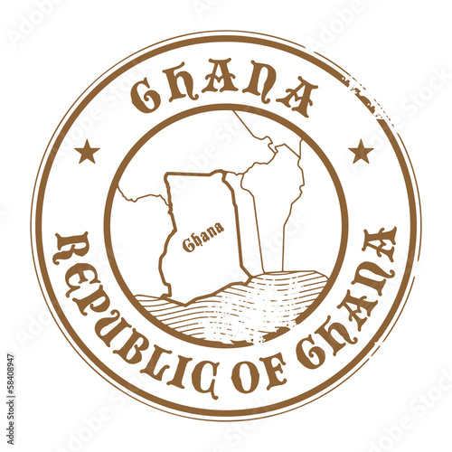 Grunge rubber stamp with the name and map of Ghana