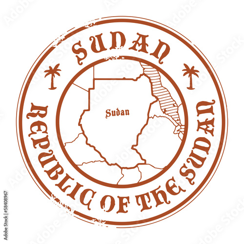 Grunge rubber stamp with the name and map of Sudan