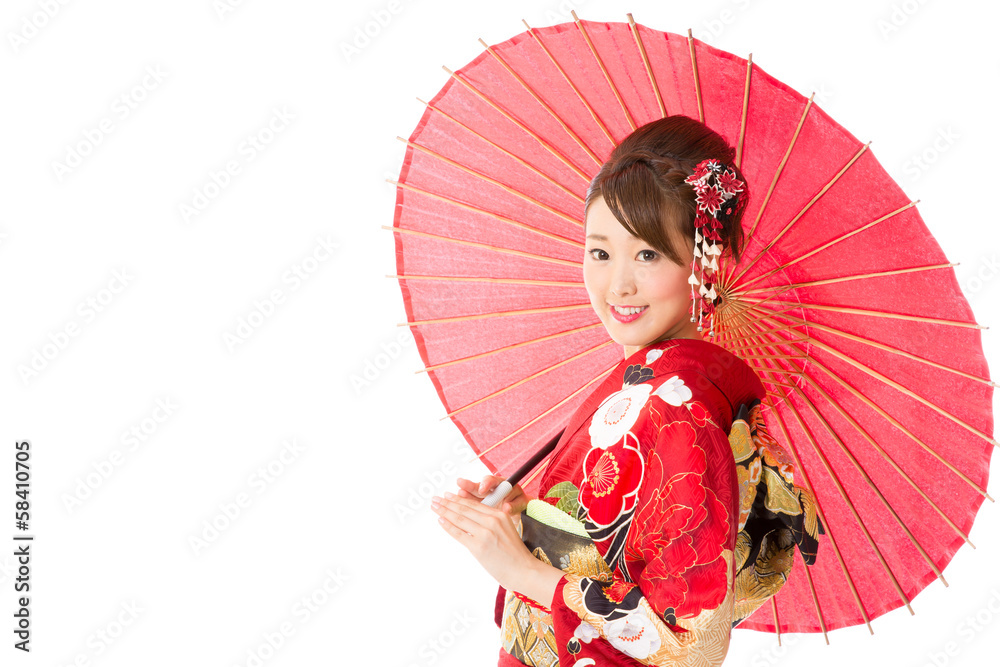 Fototapeta premium japanese kimono woman on white background