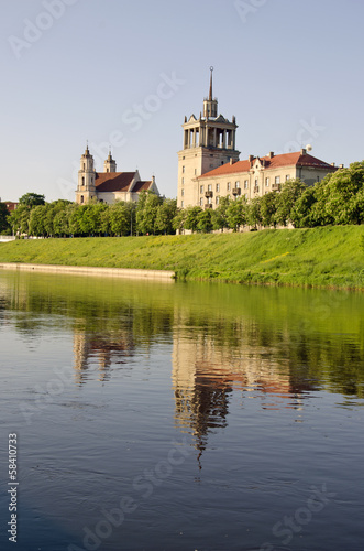 old town Vilnius house and church near Neris river