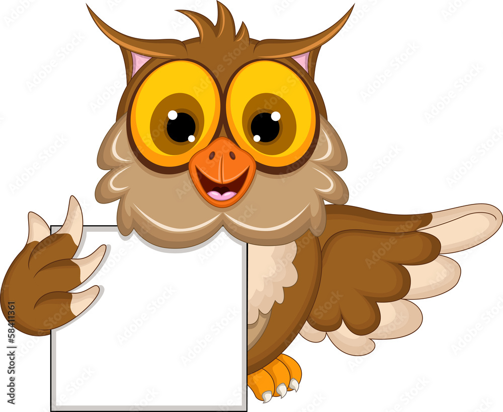 Naklejka premium cute owl cartoon holding blank sign