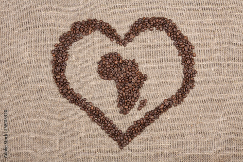 Coffe beans shaping Africa with heart