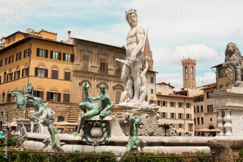 Florence - Famous Fountain of Neptune on Piazza della Signoria,