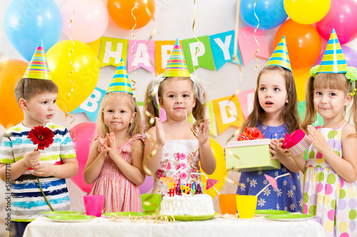 happy children celebrating birthday holiday