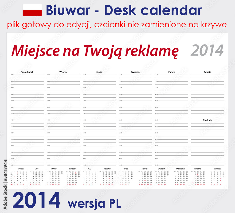 Biuwar 2014 - Desk calendar 2014 - obrazy, fototapety, plakaty 
