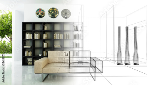 Rendering 3d progetto, interni, Etnico, Appartamento