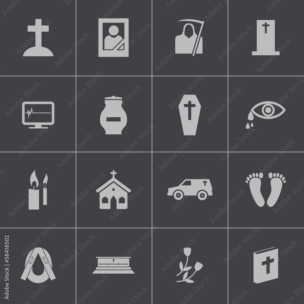 Vector black funeral icons set Vector black funeral icons set