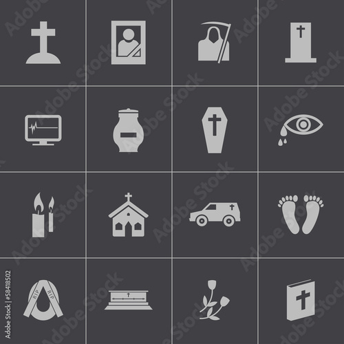 Vector black  funeral icons set