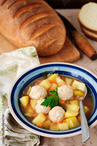 Vegetable Soup with Chicken Meatballs