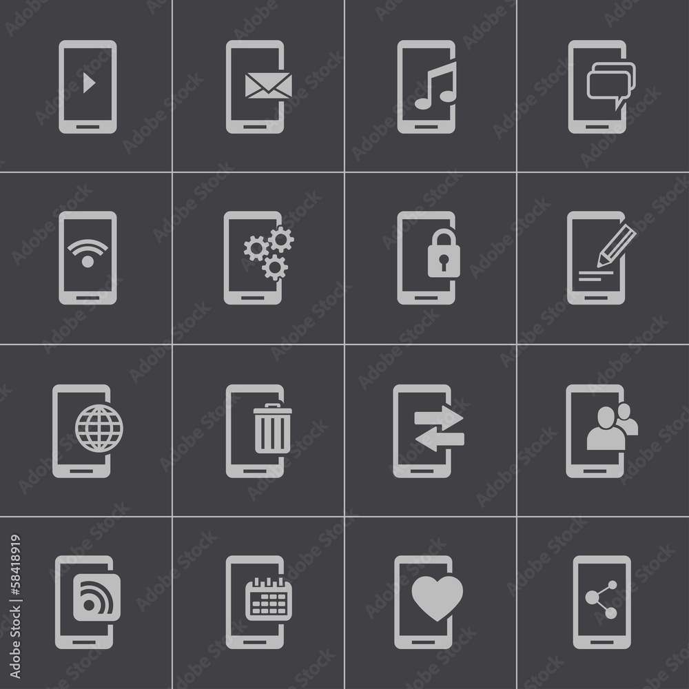 Vector black mobile icons set Vector black mobile icons set