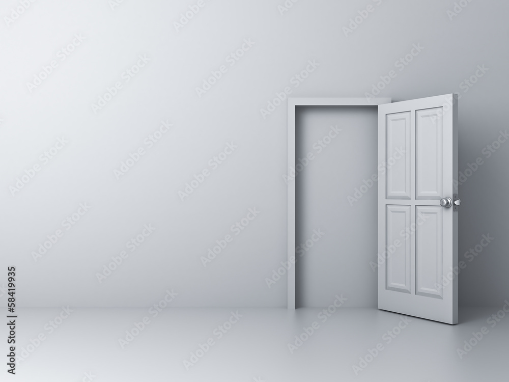 Empty white wall with blocked door no way out concept Empty white wall with blocked door no way out concept