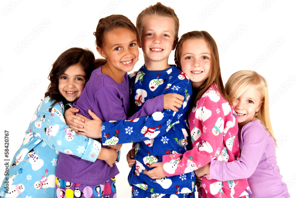 custom made wallpaper toronto digitalhappy children in winter pajamas hugging each other