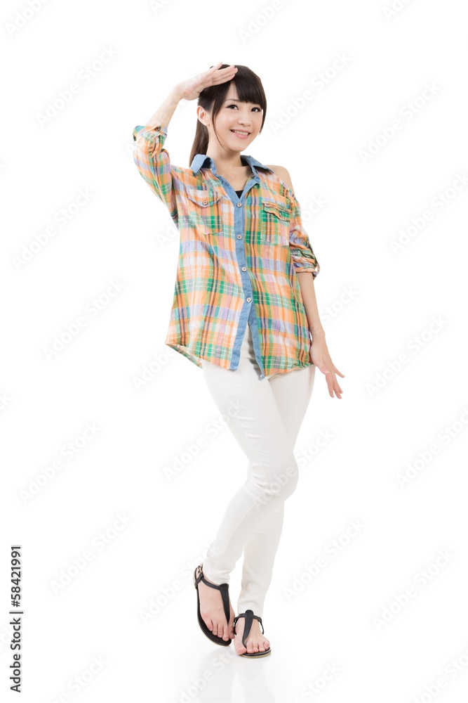 Young asian woman looking ahead, away Young asian woman looking ahead, away
