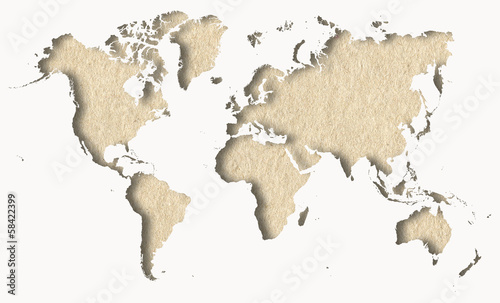 world map with cream handmade paper texture