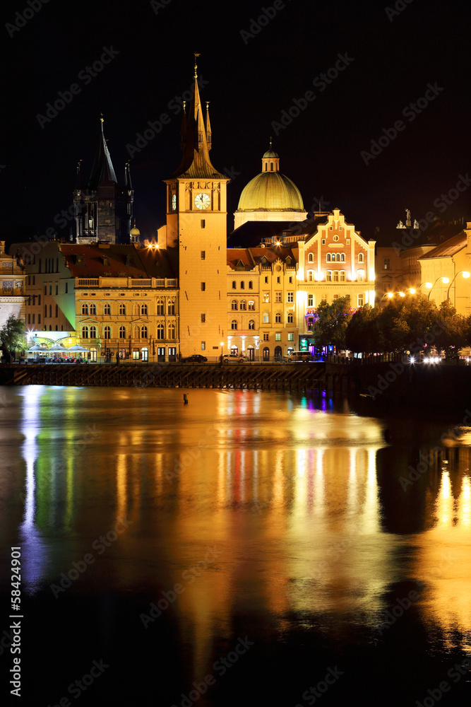 The night View on bright Prague Old Town, Czech Republic