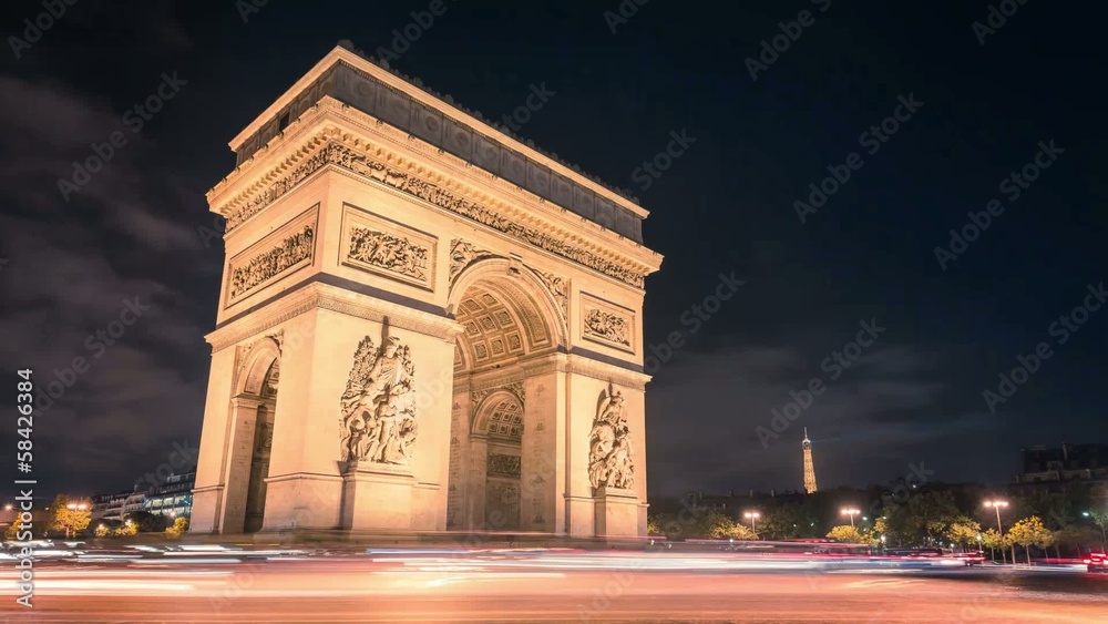 Paris Arc de Triumph night traffic Timelapse in Full HD 1080p Paris Arc de Triumph night traffic Timelapse in Full HD 1080p