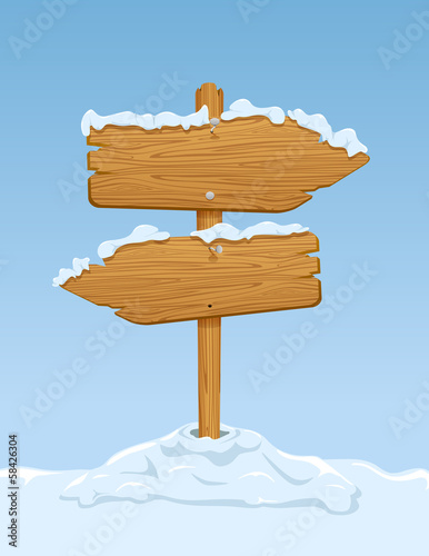 Wooden sign with snow