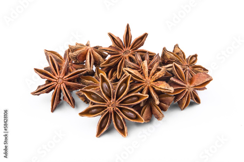 Group of anise stars isolated on white background