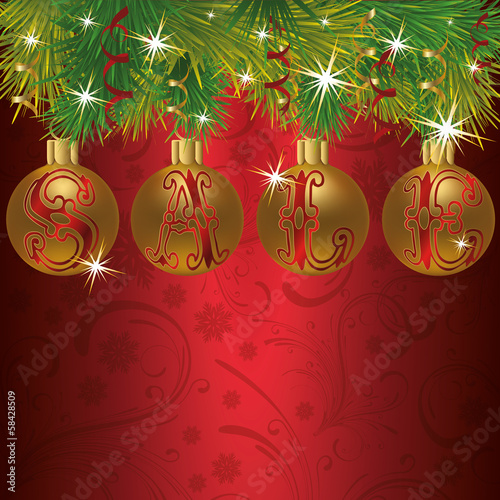 Winter sale card with xmas balls, vector illustration