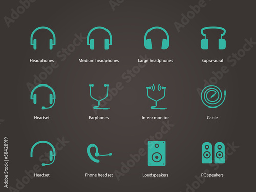 Headphones and speakers icons.