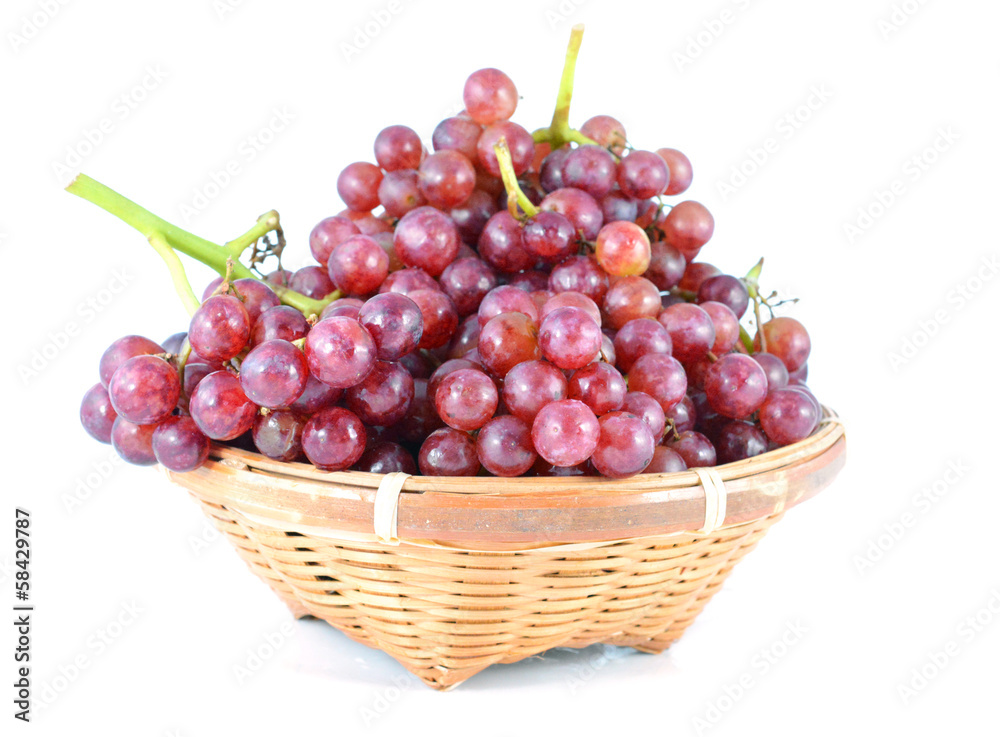 Red grape with water drops, closeup, isolated on white backgroun Red grape with water drops, closeup, isolated on white backgroun
