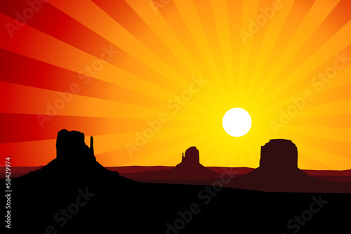 Monument Valley Arizona at Sunset, EPS8 Vector