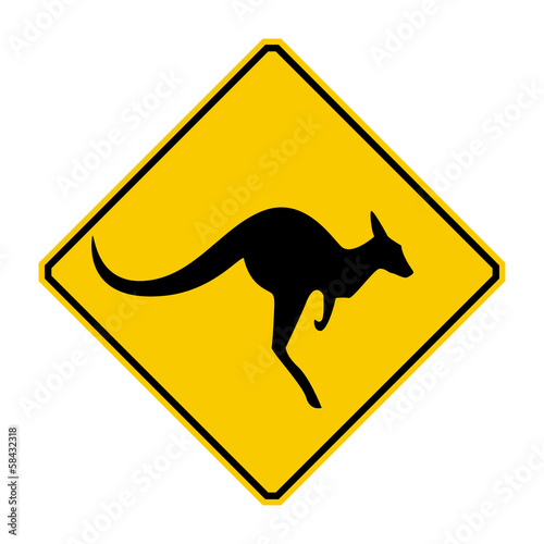 Kangaroo warning sign (Yellow sign)