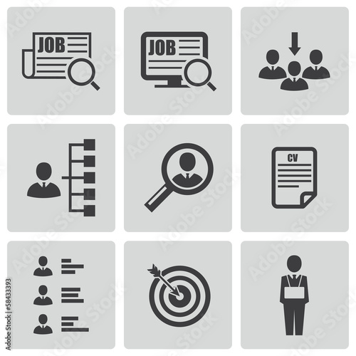 Vector black job search icons set